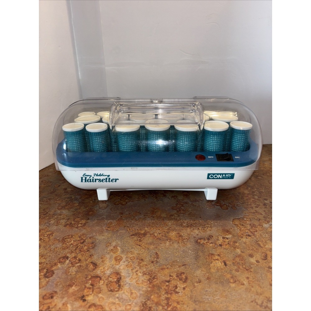 CONAIR EASY HOLDING HAIRSETTER 20 EASY GRIP HOT ROLLERS CURLERS + 17 CLIPS